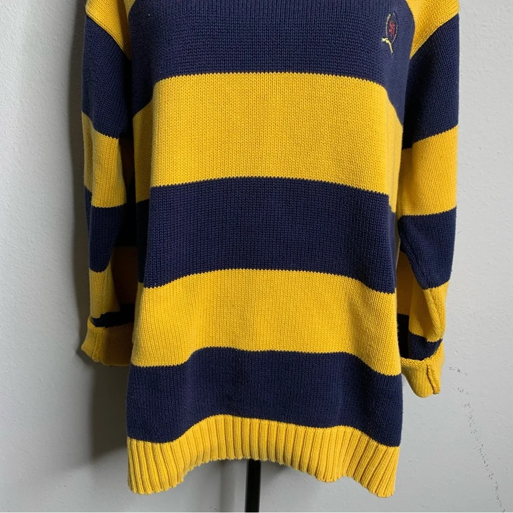 Tommy Hilfiger Vintage Oversized Navy & Yellow Striped Crewneck Pullover Sweater